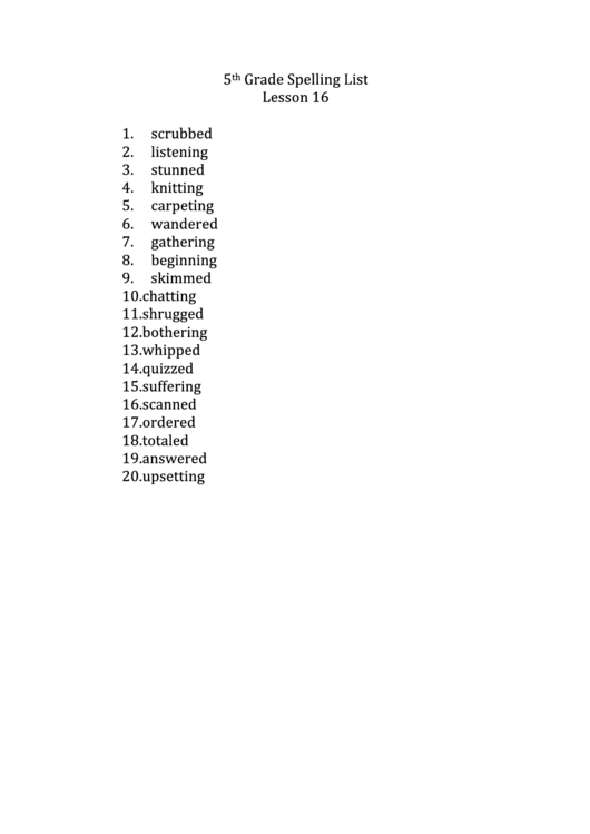 5th Grade Spelling List Printable pdf