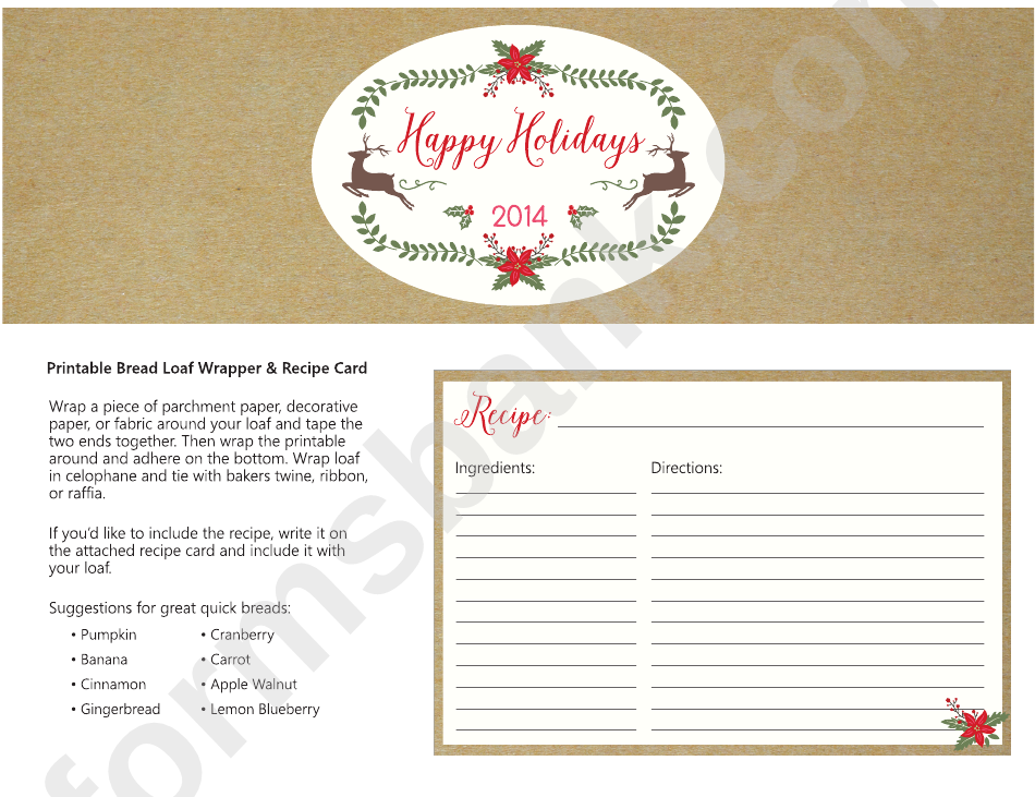 Bread Loaf Wrapper And Christmas Recipe Card Template