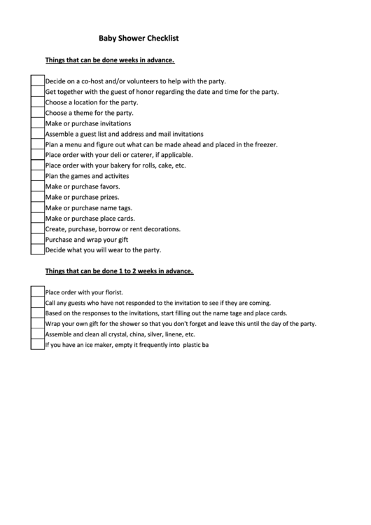 Baby Shower Checklist Printable pdf