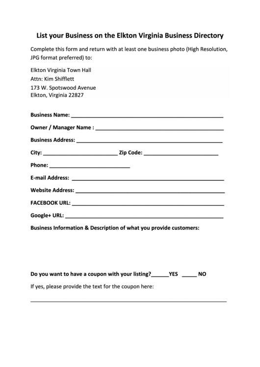 Business Information Form Printable pdf