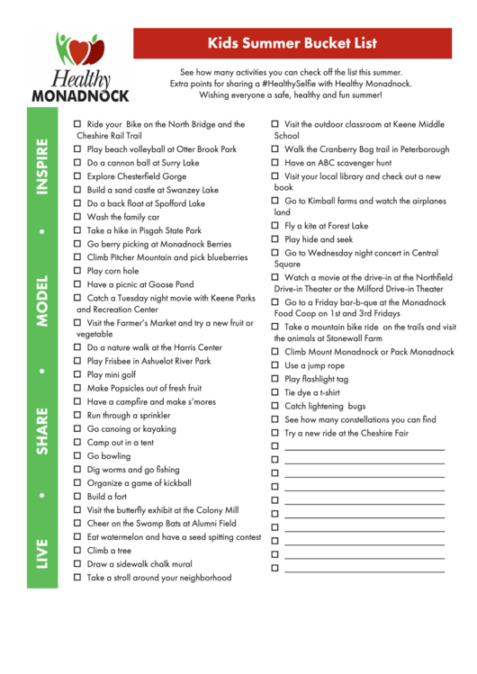 Kids Summer Bucket List Template printable pdf download