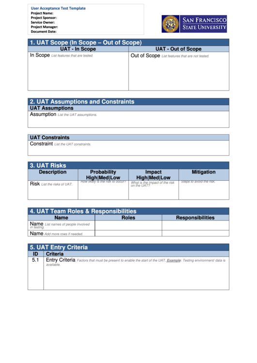 User Acceptance Test Template Printable pdf