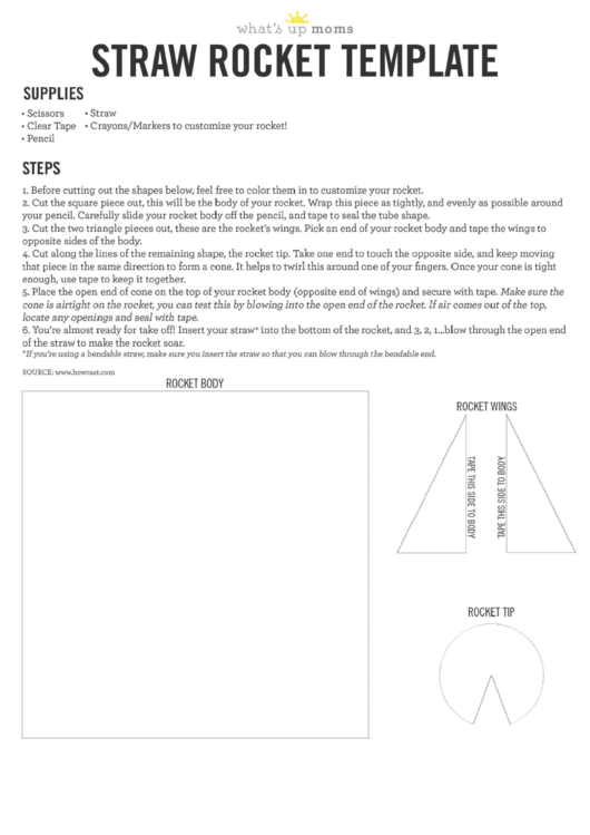 Straw Rocket Template Printable pdf