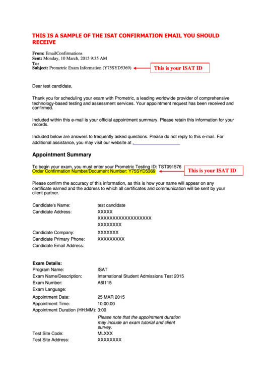 Sample Isat Confirmation Email Template Printable pdf