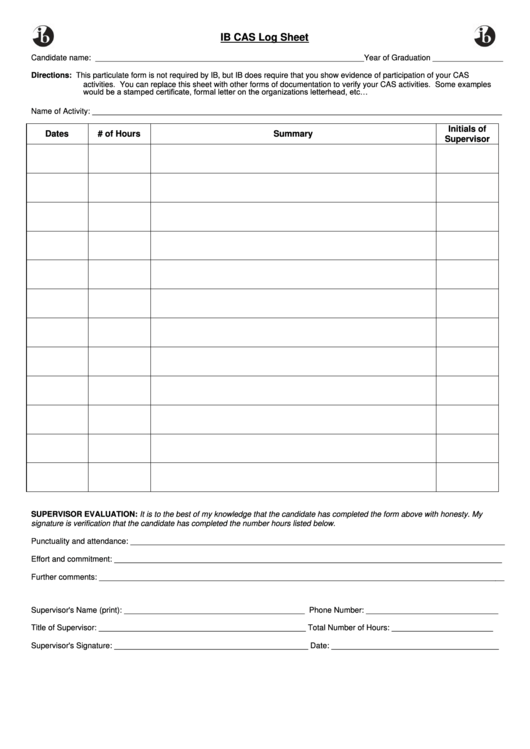 Ib Cas Log Sheet Printable pdf