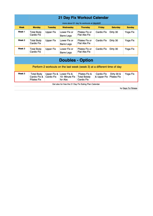 Top 7 21 Day Fix Workout Schedule Templates Free To Download In PDF Format