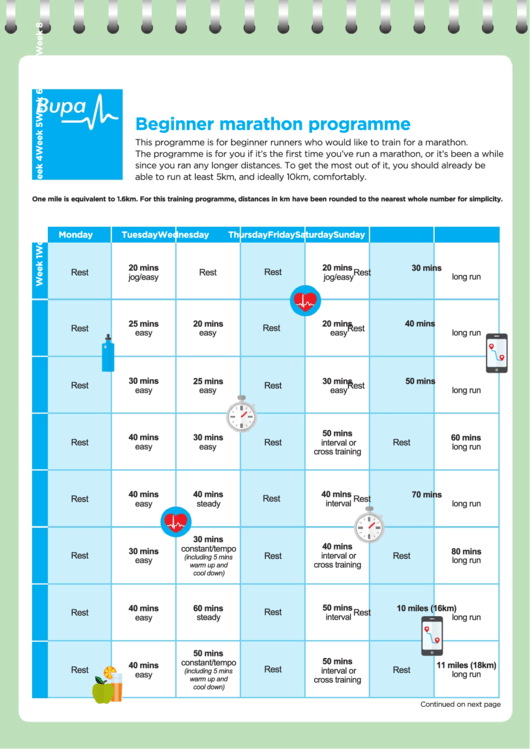Beginner Marathon Programme Printable pdf