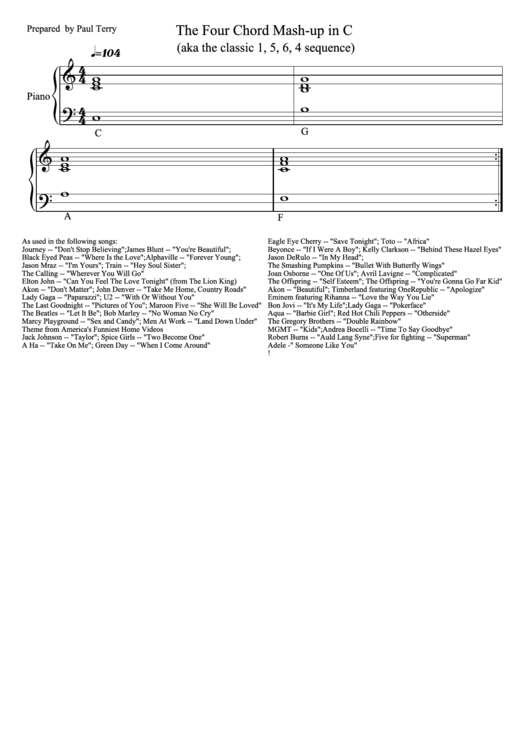 The Four Chord Mash-Up In C - Prepared By Paul Terry Printable pdf
