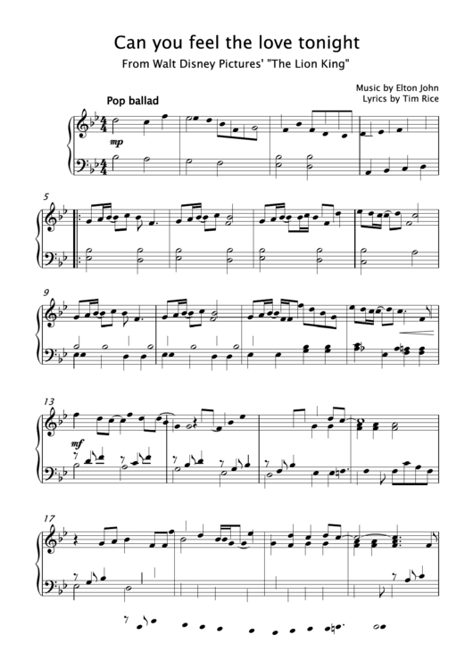 Can You Feel The Love Tonight - Music By Elton John, Lyrics By Tim Rice Printable pdf