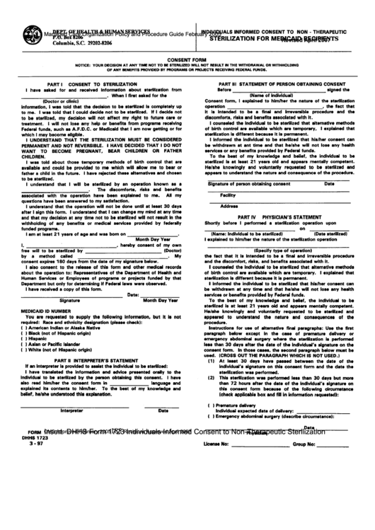 Department Of Health & Human Services - Individuals Informed Consent To Non - Therapeutic Sterilization For Medicaid Recipients Printable pdf