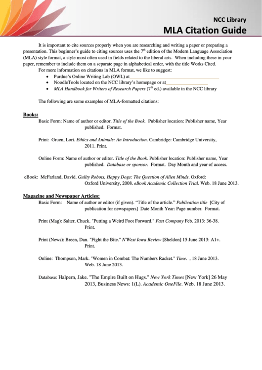 Mla Citation Guide Printable pdf