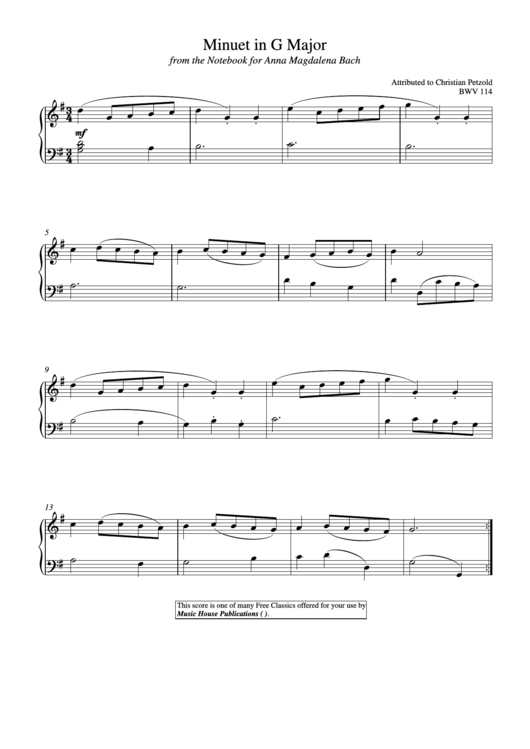 Minuet In G Major (From The Notebook For Anna Magdalena Bach) Printable pdf