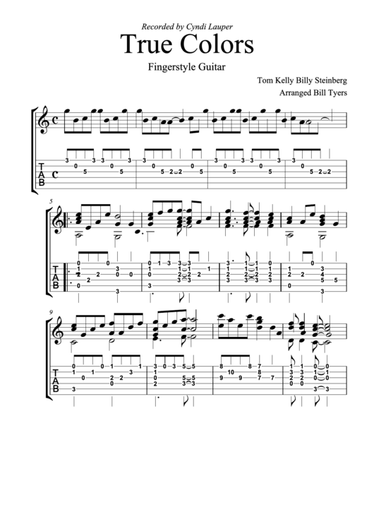 True Colors - Fingerstyle Guitar Printable pdf