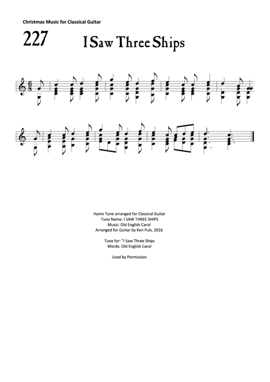I Saw Three Ships - Christmas Music For Classical Guitar Printable pdf