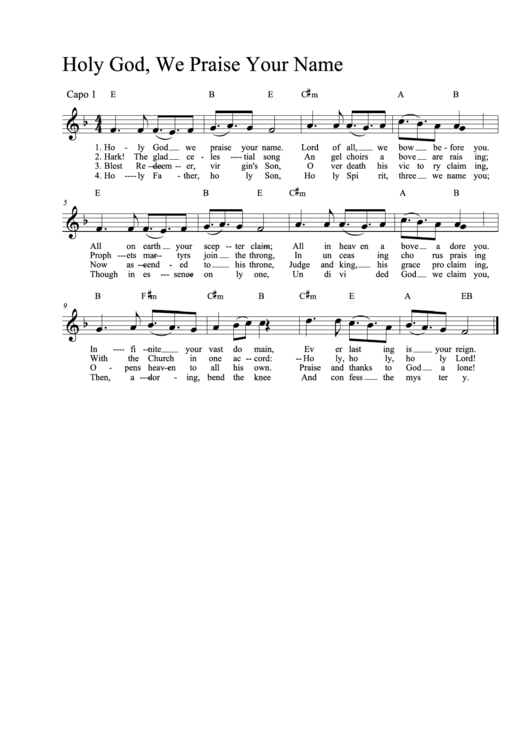 Holy God, We Praise Your Name - Guitar Chords Printable pdf
