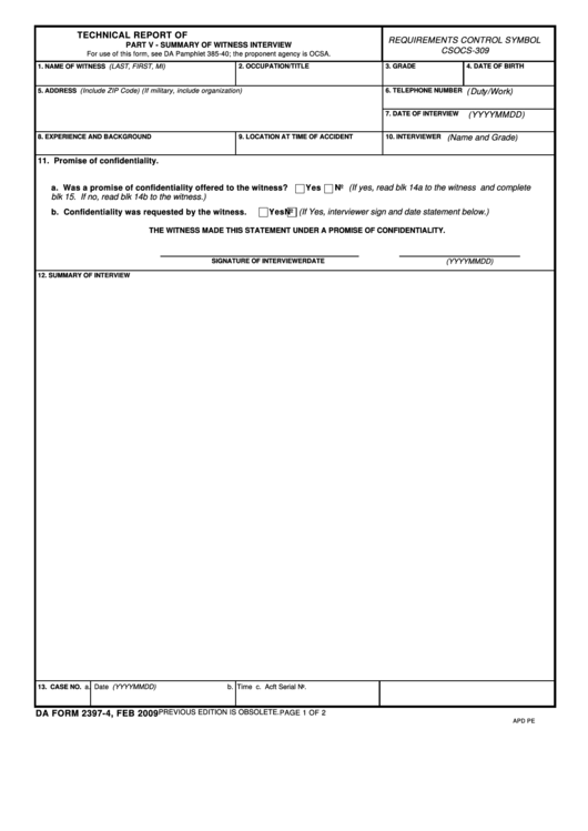 Da Form 2397-4, Feb 2009 Technical Report Of U.s. Army Aircraft Accident Printable pdf
