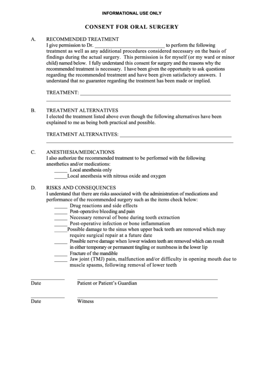 Consent For Oral Surgery Printable pdf