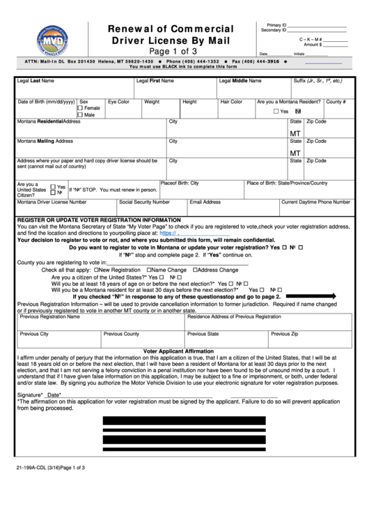 Fillable Commercial Driver License Mail Renewal Application Printable pdf
