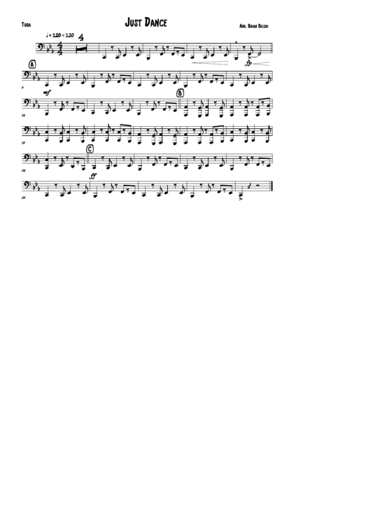Just Dance - Tuba Sheet Music Printable pdf