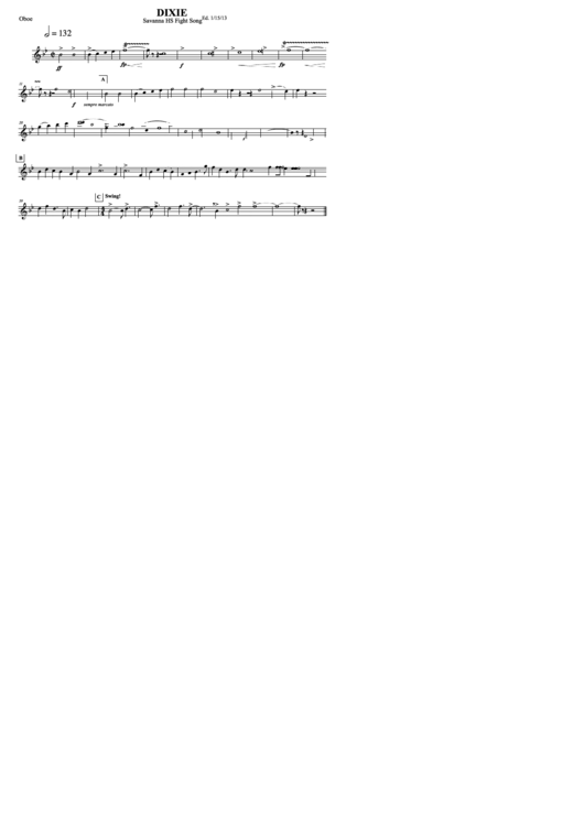 Dixie Savanna Hs Fight Song Sheet Music Printable pdf