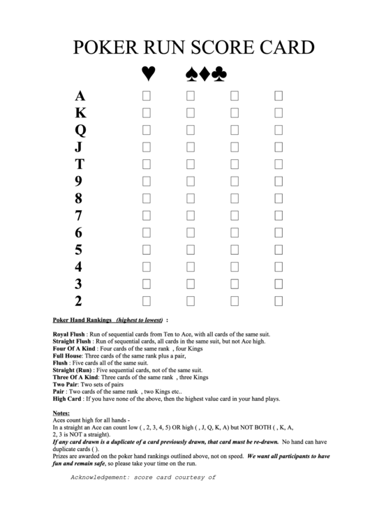 Poker Run Score Sheet Template Printable pdf
