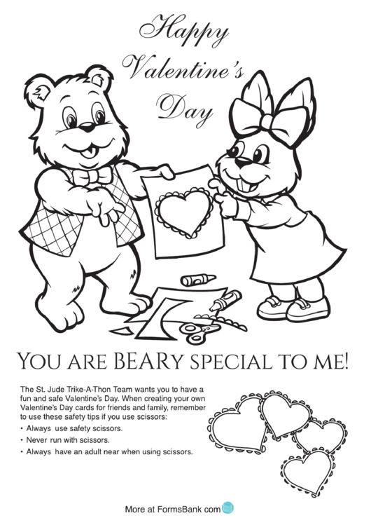 Bunny And Bear Valentine's Day Coloring Sheet