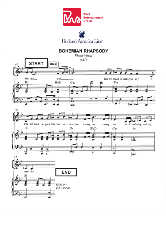 Piano/vocal - Bohemian Rhapsody