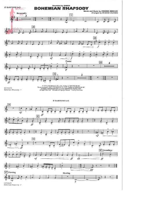Bohemian Rhapsody - Queen (Baritone Sax) Printable pdf