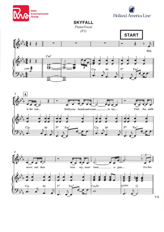 Piano/vocal - Skyfall Theme Printable pdf