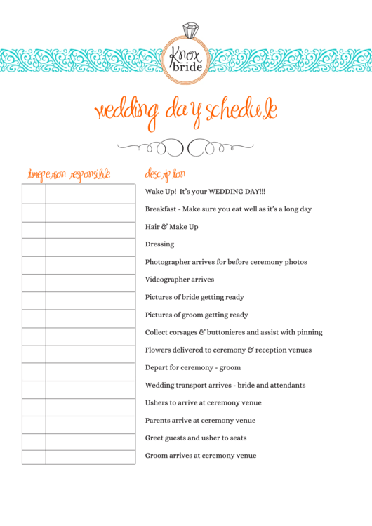 Wedding Day Schedule Template Printable Pdf Download
