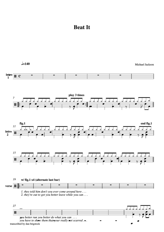 Beat It - Michael Jackson (Drums) Printable pdf