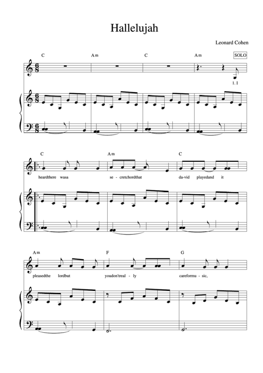 Hallelujah - Leonard Cohen Printable pdf