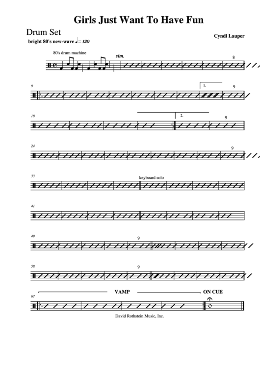 Girls Just Want To Have Fun - Cyndi Lauper (Drum Set) Printable pdf