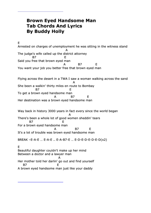 Brown Eyed Handsome Man Tab - Buddy Holly Printable pdf