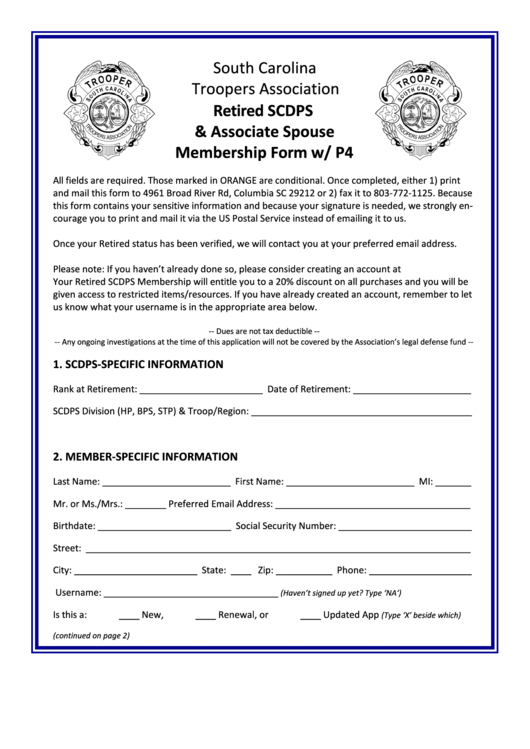 Retired Scdps & Associate Spouse Membership Form