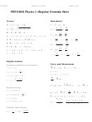 Phys1001 Physics 1 (Regular) Formula Sheet Printable pdf