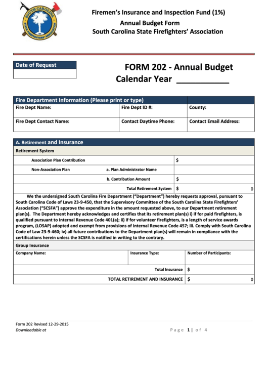 Form 202 Annual Budget - Sc Firefighters Association