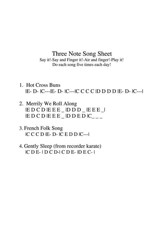 Three Note Song Sheet Printable pdf