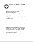 Fillable Complaint Report Form - Louisiana Department Of Insurance Printable pdf
