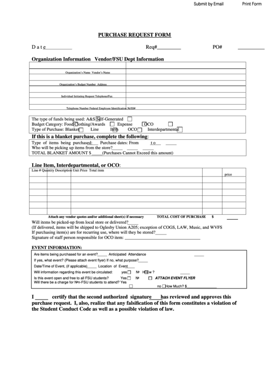 Fillable Purchase Request Form Printable pdf