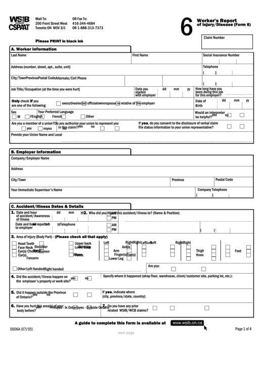 Fillable Wsib Form 6 - Worker