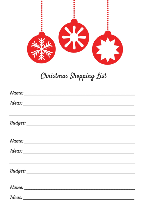 Christmas Shopping List Template Printable pdf