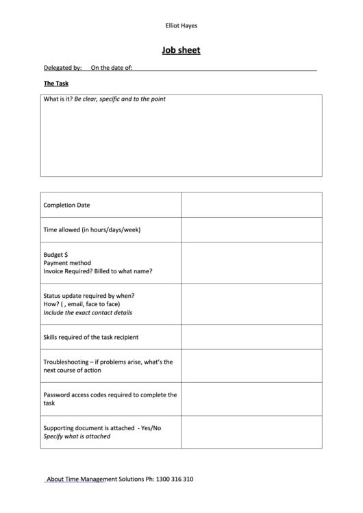 Job Sheet Template Printable pdf