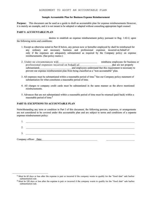 Agreement To Adopt An Accountable Plan Printable pdf