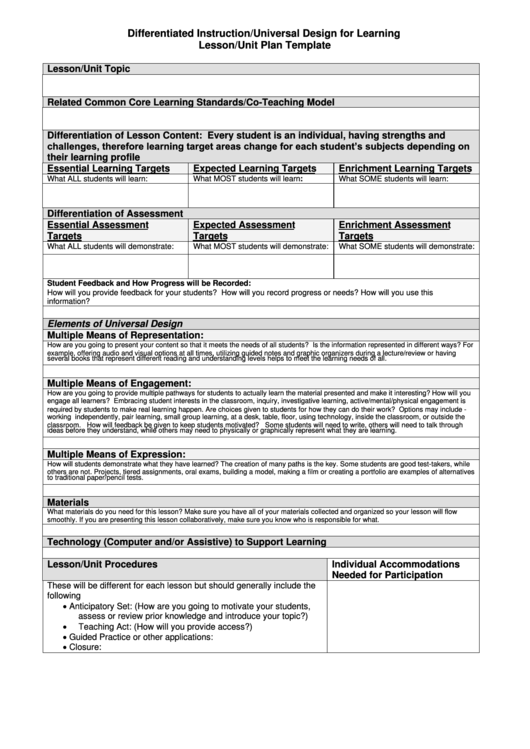 Universal Design For Learning Lesson Plan Template