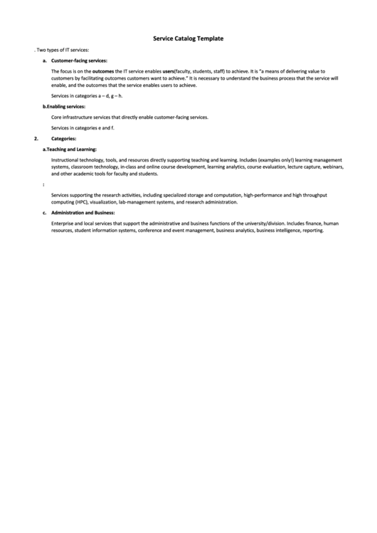 Service Catalog Template Printable pdf