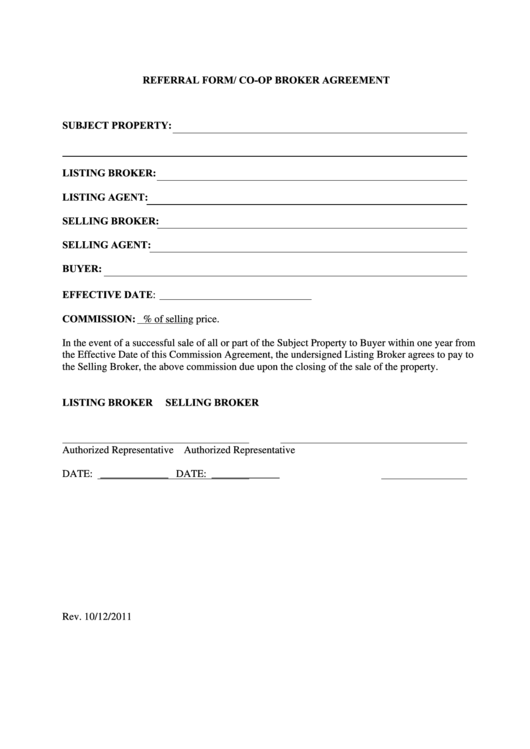 Referral Form/co-Op Broker Agreement Printable pdf