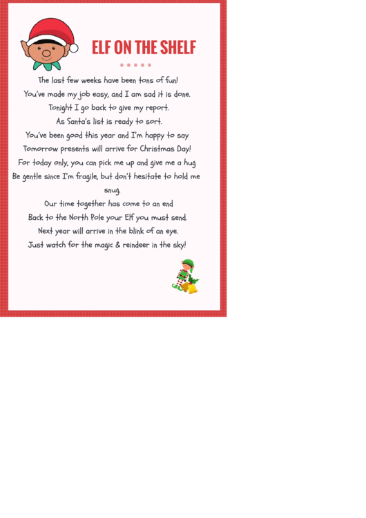 Elf On The Shelf Goodbye Letter Template Printable pdf