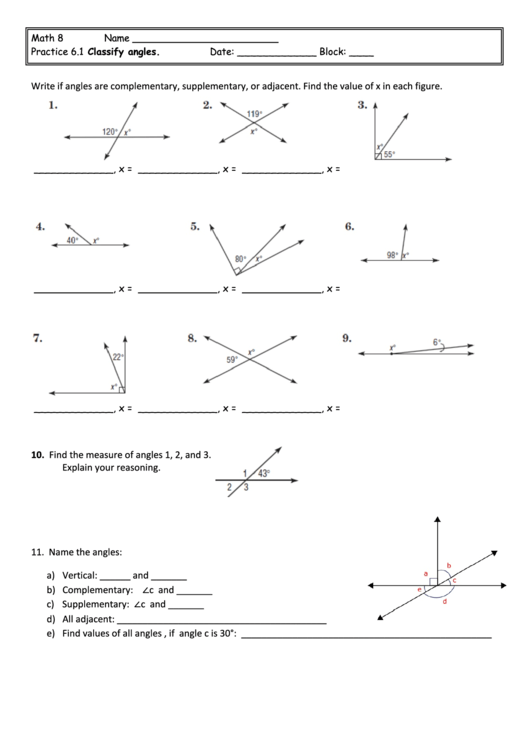Classify Angles Worksheet Printable pdf