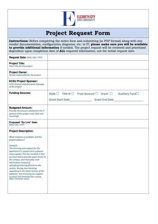 Project Request Form printable pdf download